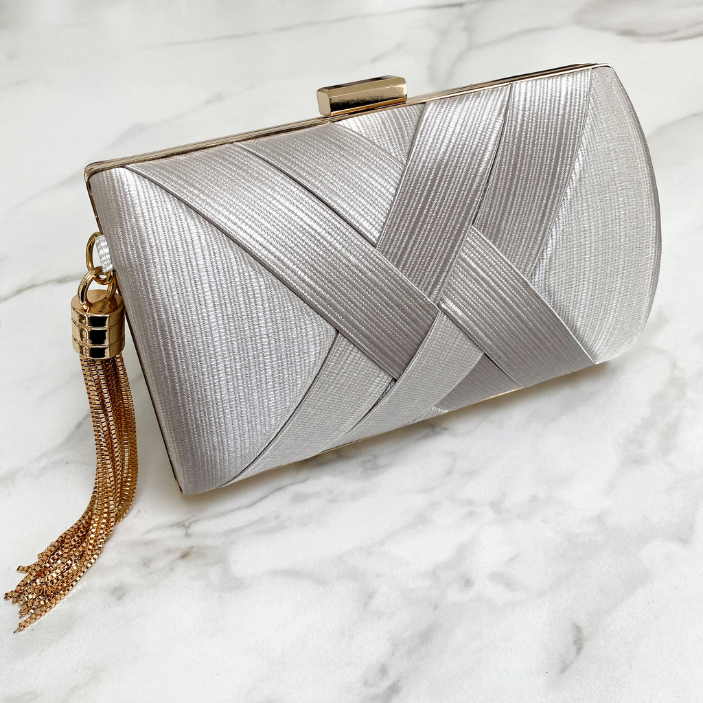 Silver satin cheap clutch bag