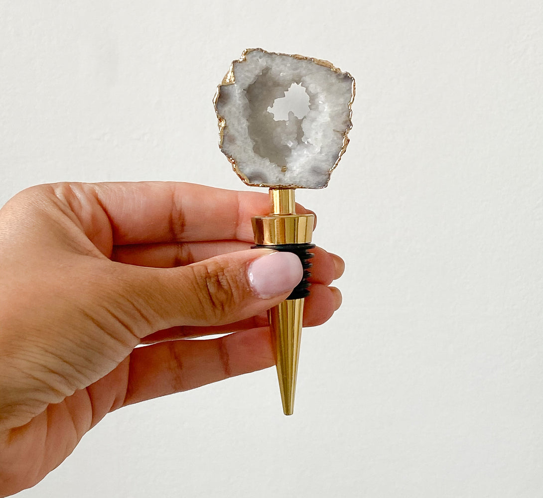 Agate Crystal Bottle Stopper (Gold / Silver)