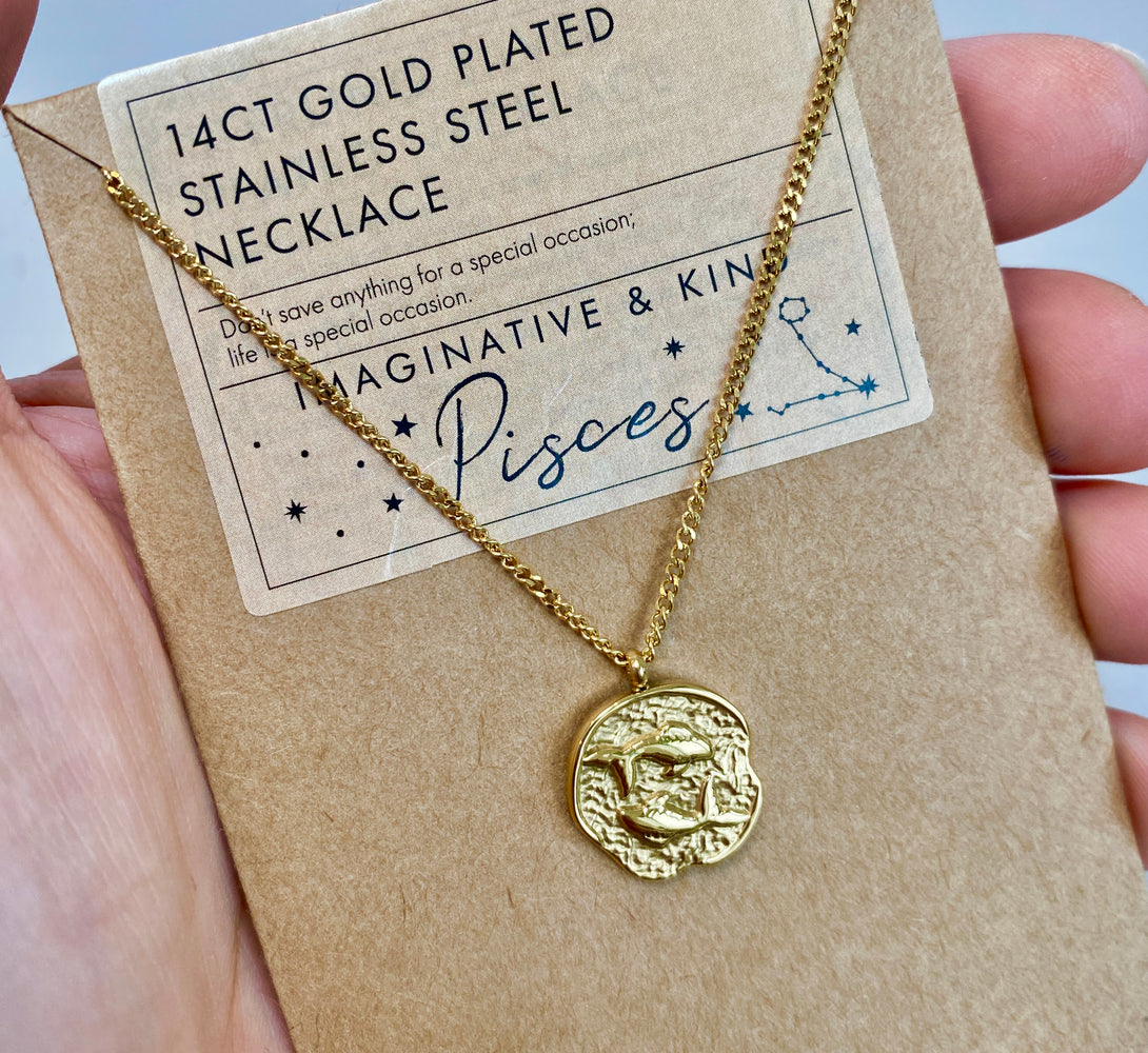 Pisces Zodiac Gold Pendant Necklace