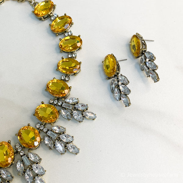 KAYLEE Amber Yellow Statement Necklace Set