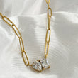 Teardrop crystal pendant gold necklace