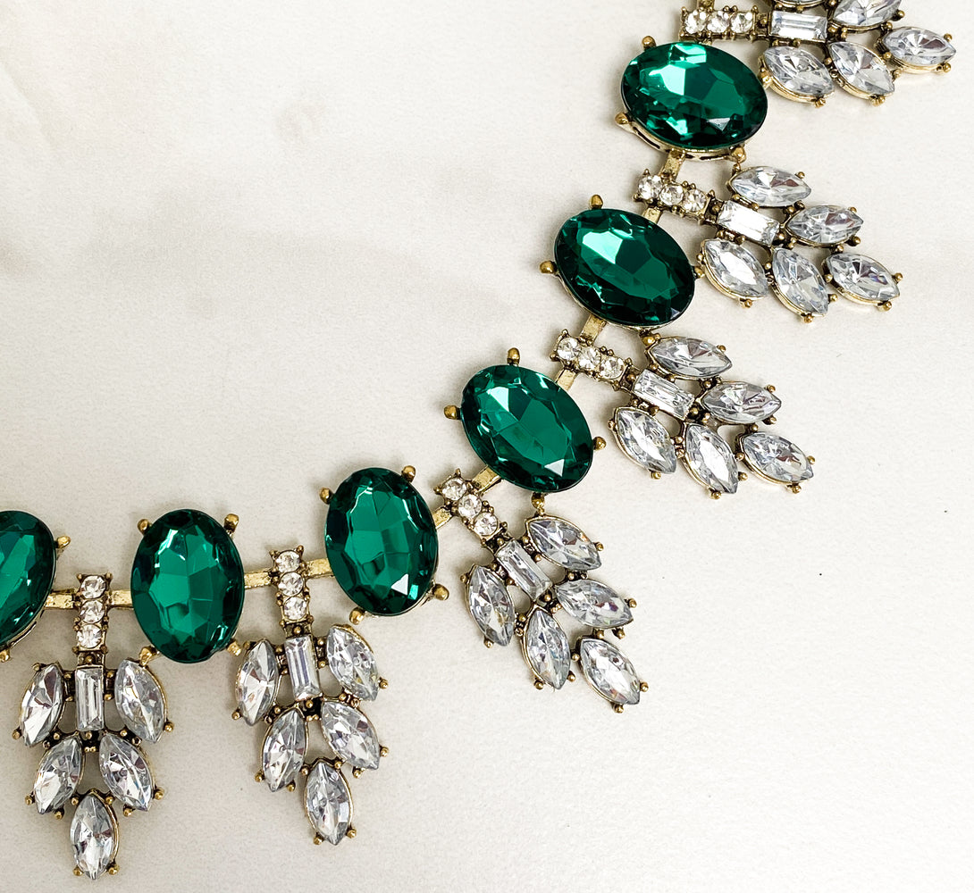 MAIA Emerald Green Rhinestone Necklace Set