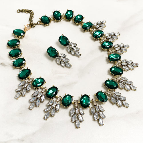 MAIA Emerald Green Rhinestone Necklace Set