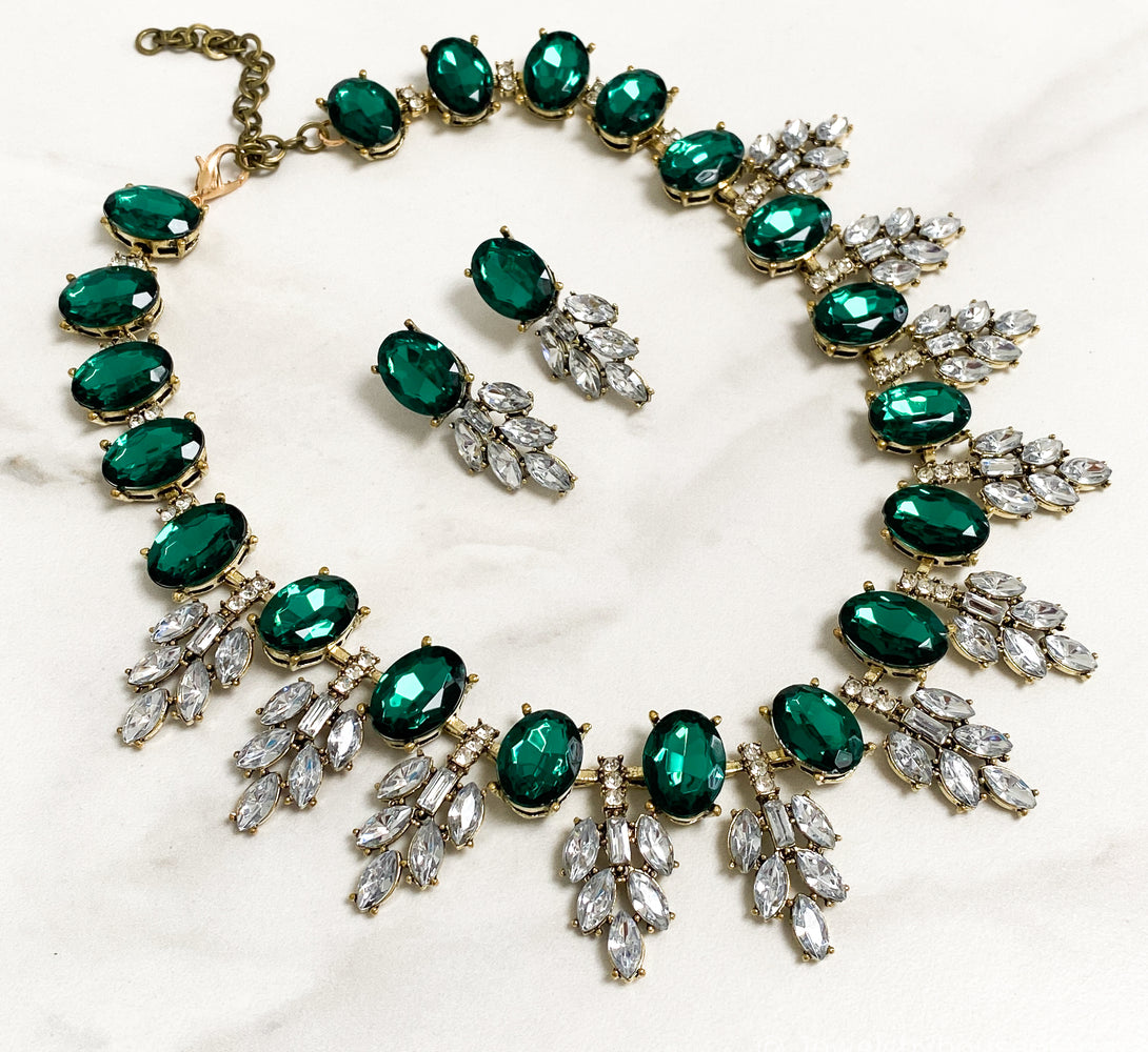 MAIA Emerald Green Rhinestone Necklace Set