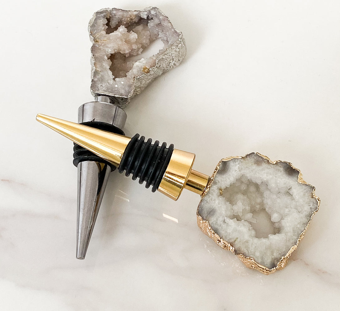 Agate Crystal Bottle Stopper (Gold / Silver)