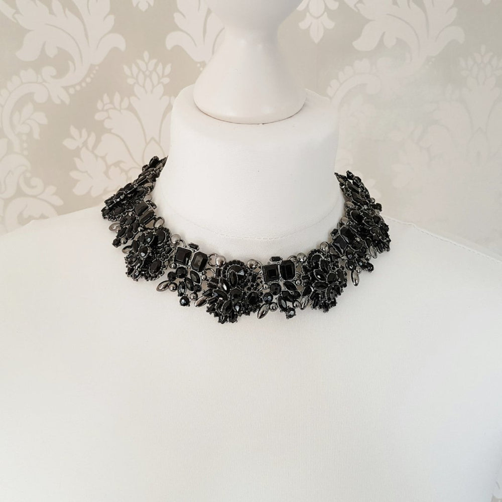 ladies black jewel statement necklace