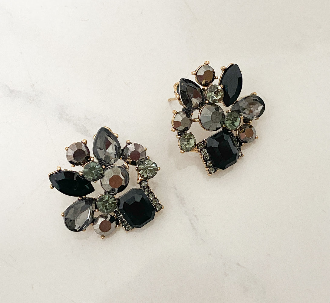 ARIANA Black & Grey Statement Stud Earrings