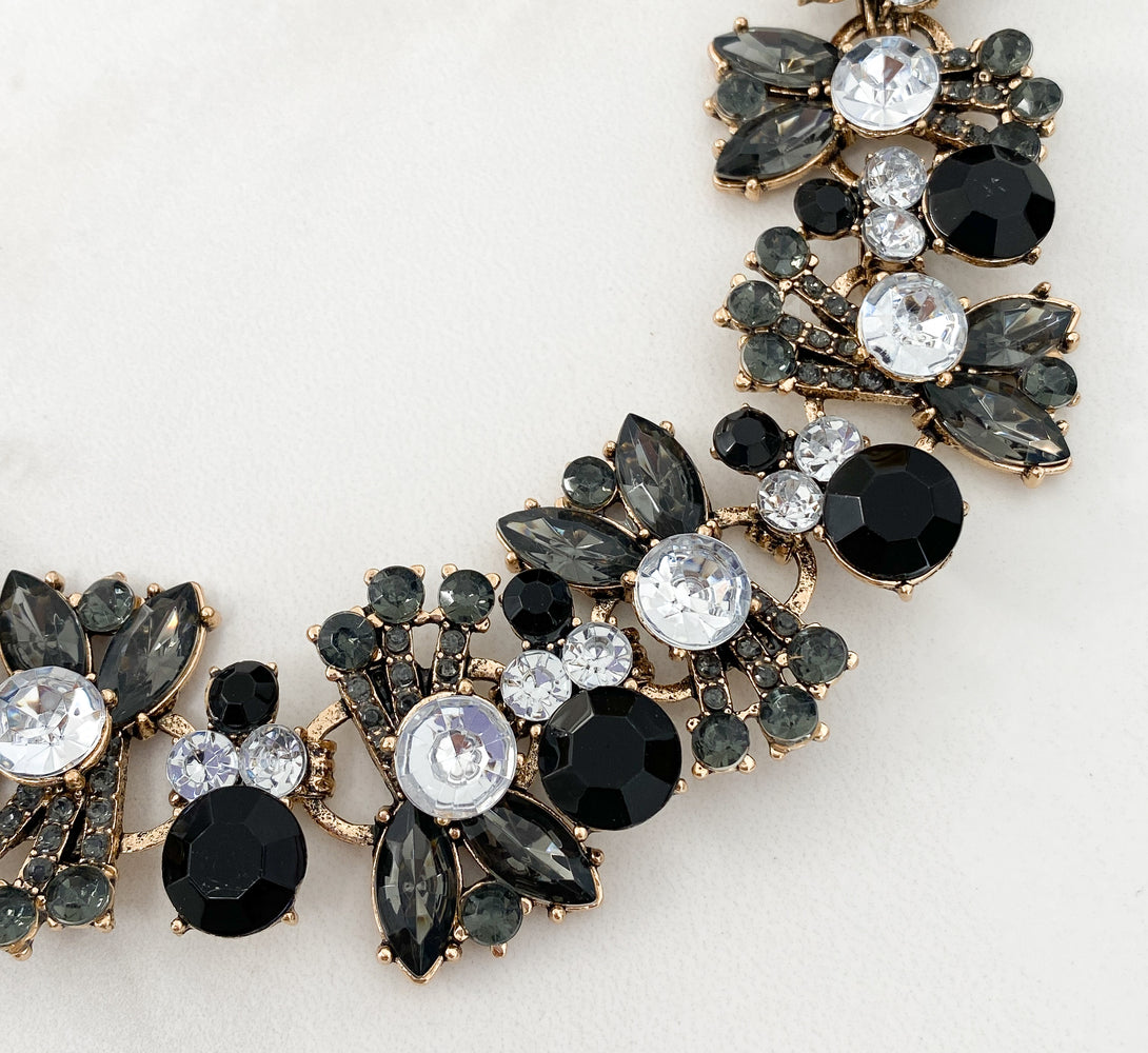 black and gold statement necklace and earring set