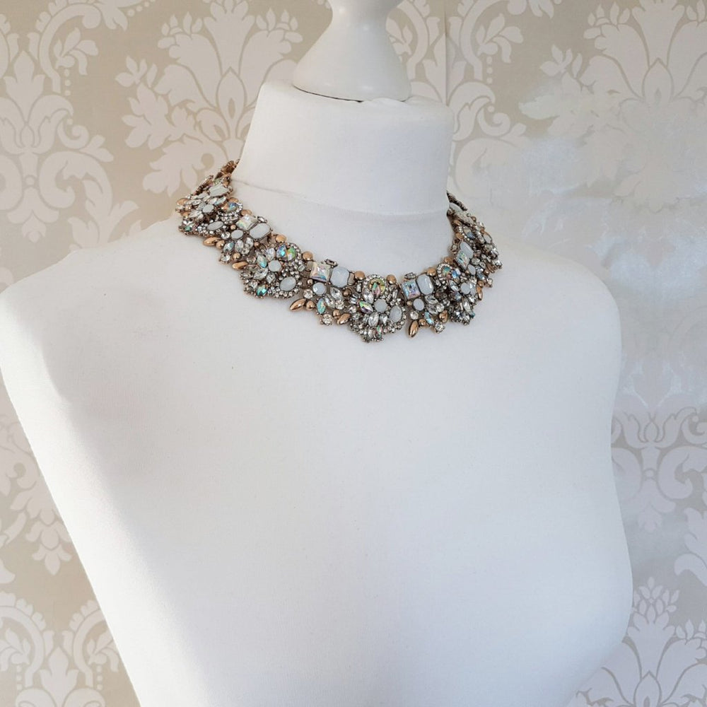 white and gold bib necklace for women