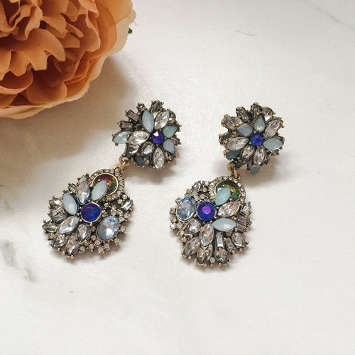 Blue jewel big earrings