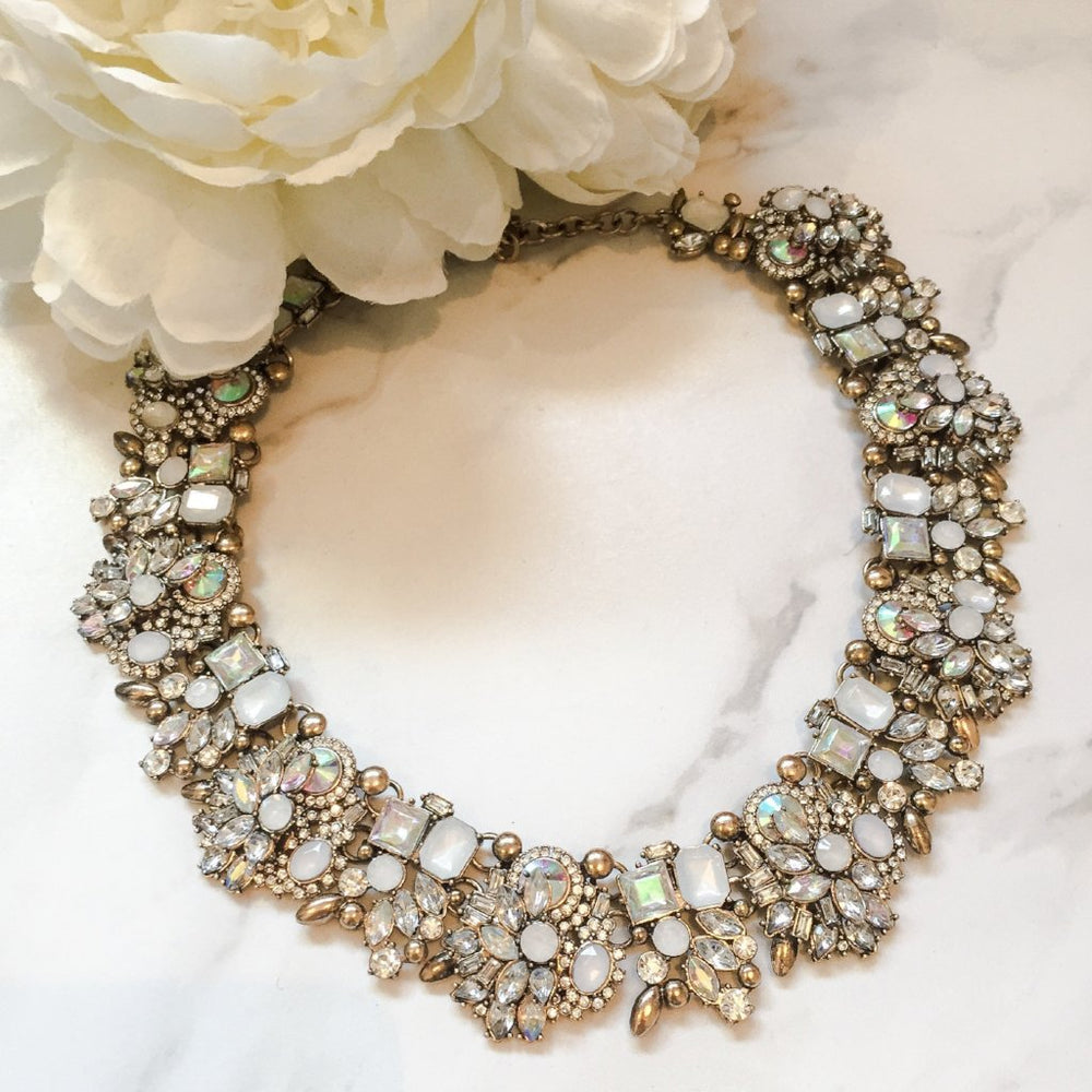 white and gold statement necklace for her